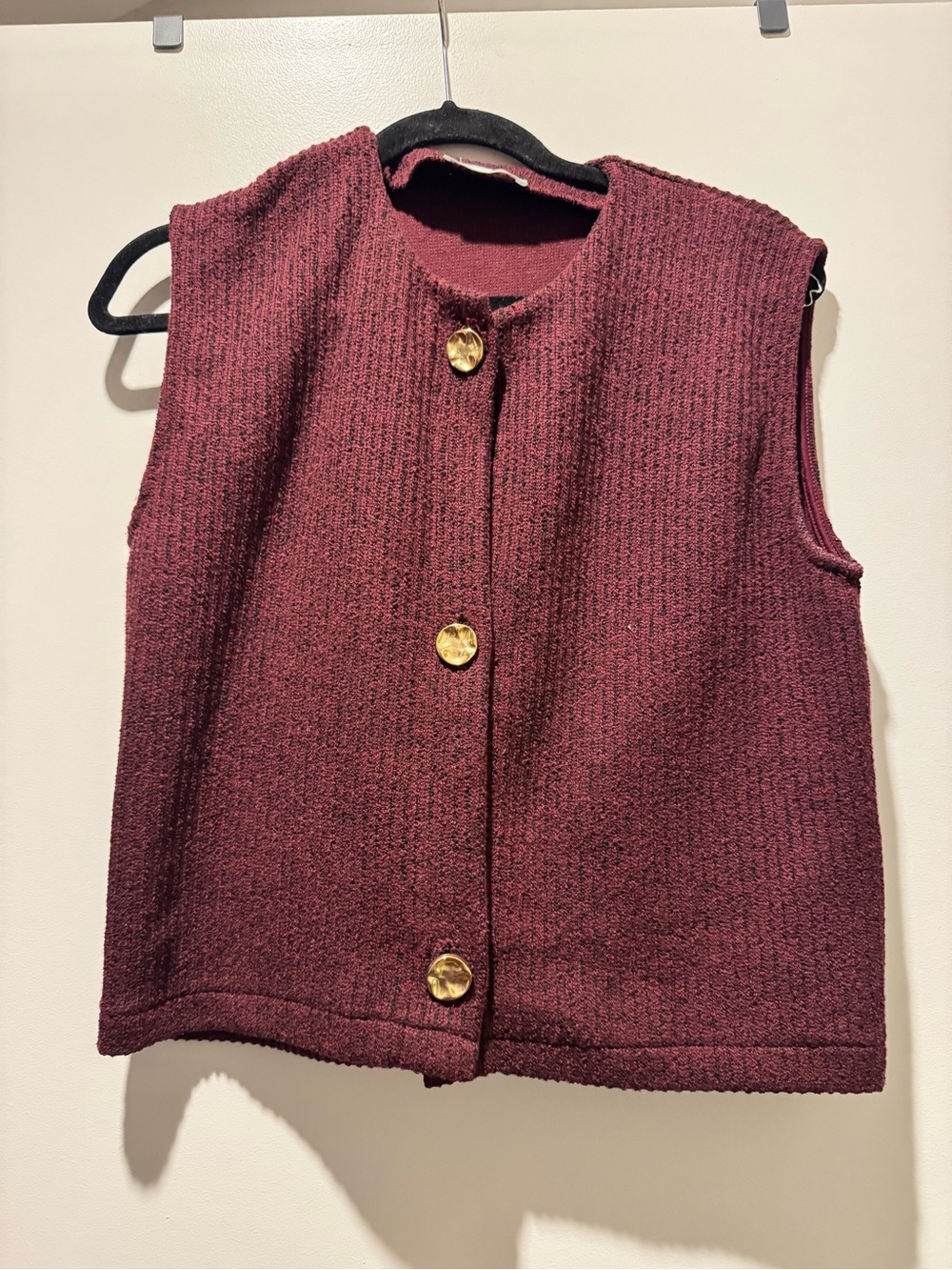 Zara Sleeveless Knit Vest in Wine with Gold Buttons
